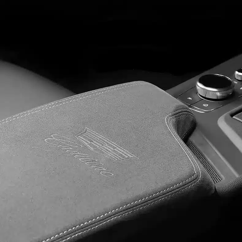 Cadillac Armrest Cover 3 Close view of the suede surface texture